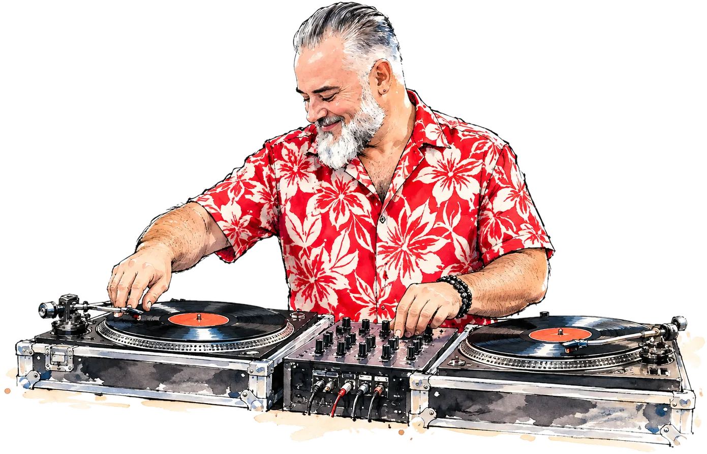 Boris aux platines en chemise hawaïenne