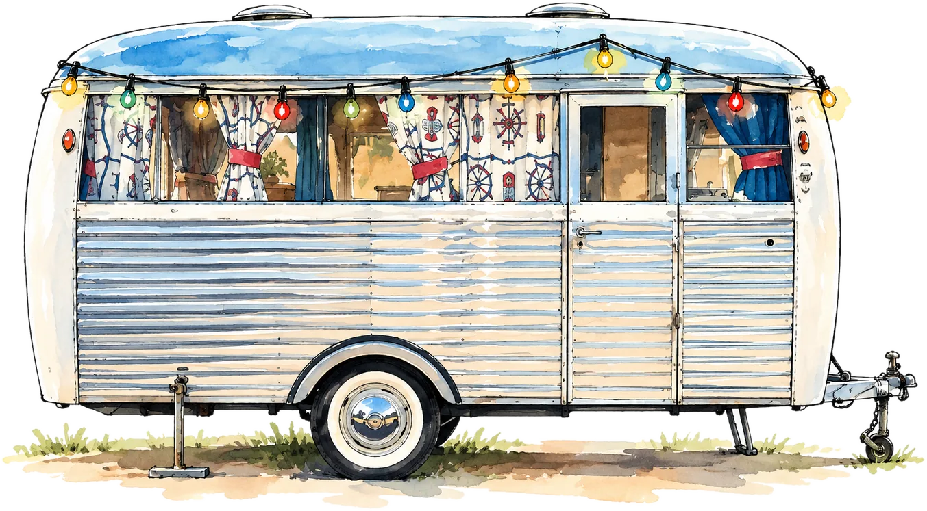 La caravane vintage en alu et sa guirlande