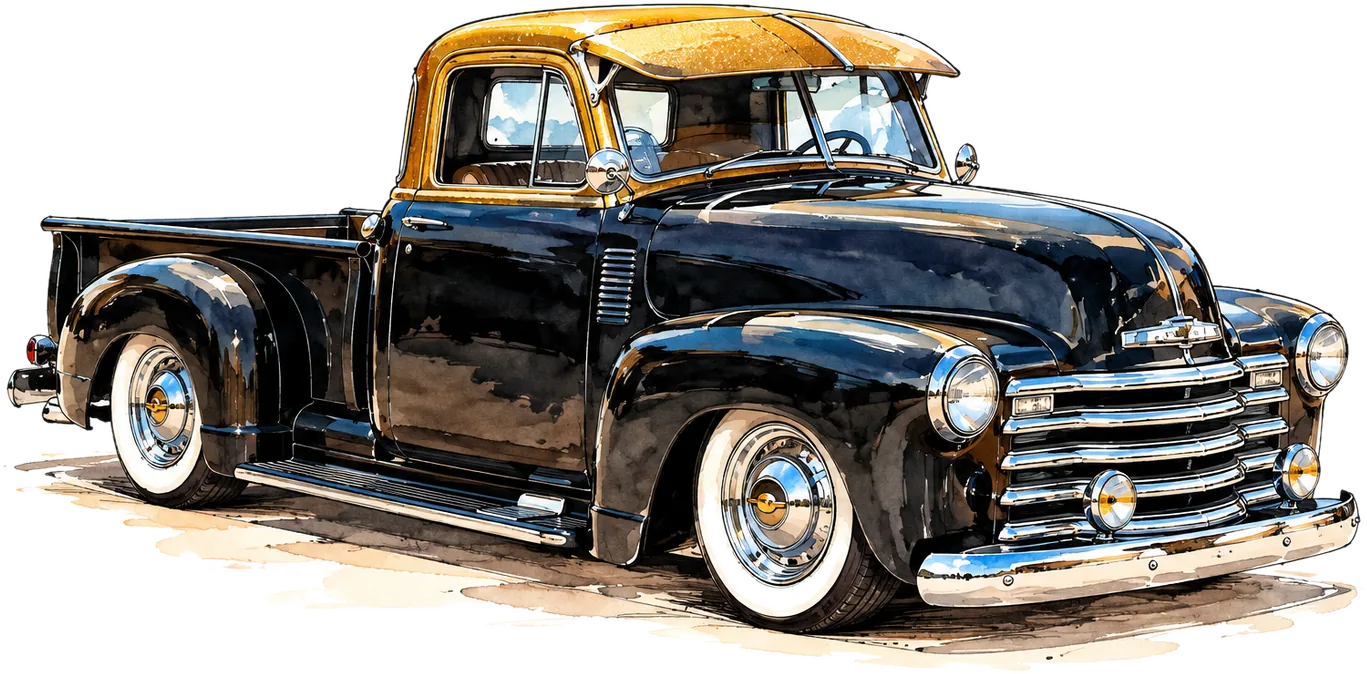 Le pickup Chevrolet noir au toit doré pailleté